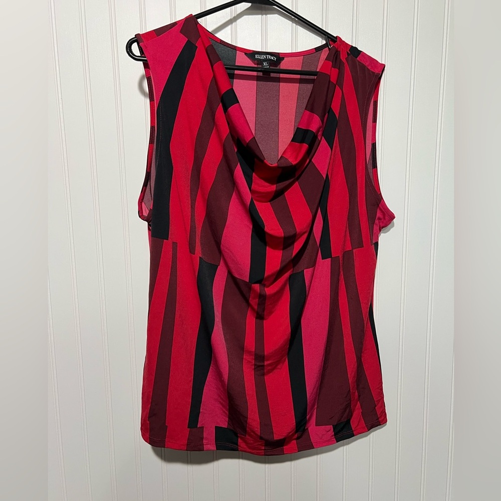 Ellen Tracy Red and Black Striped Blouse| Size XL